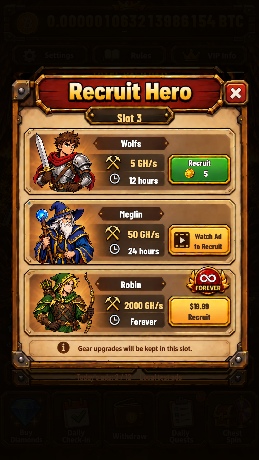 Hero recruitment in an earlier test version